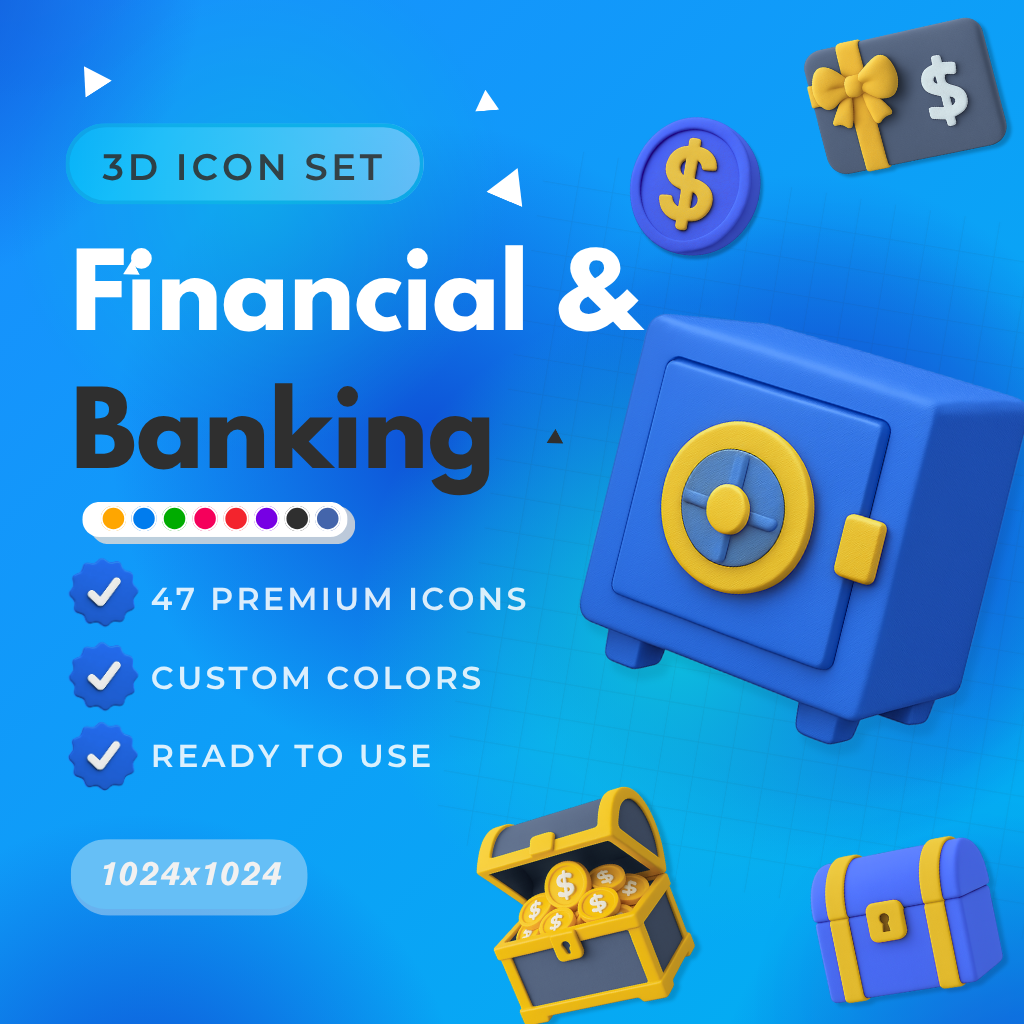 Editable 3D Finance Icons for Fintech and Banking Apps