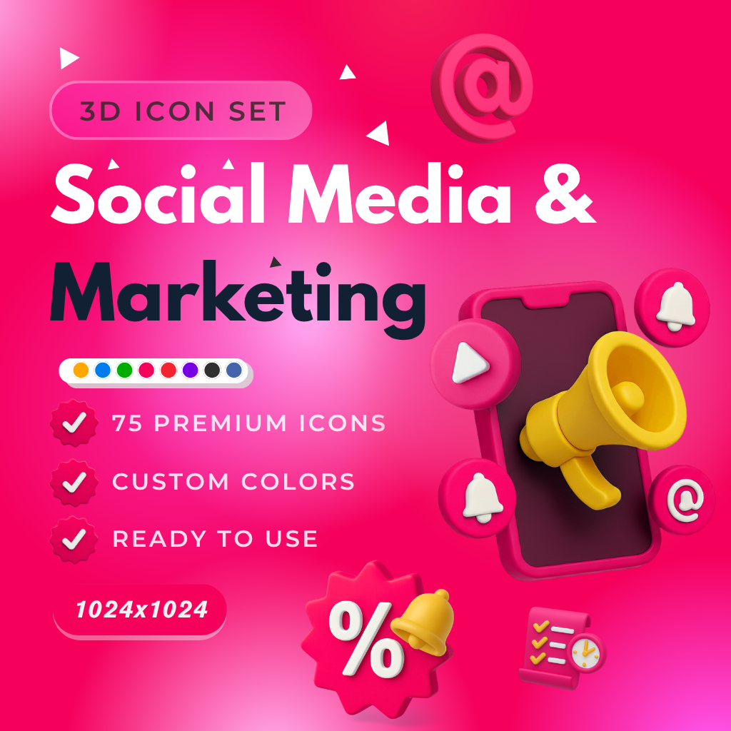 Editable 3D Social Media Icons for Marketing