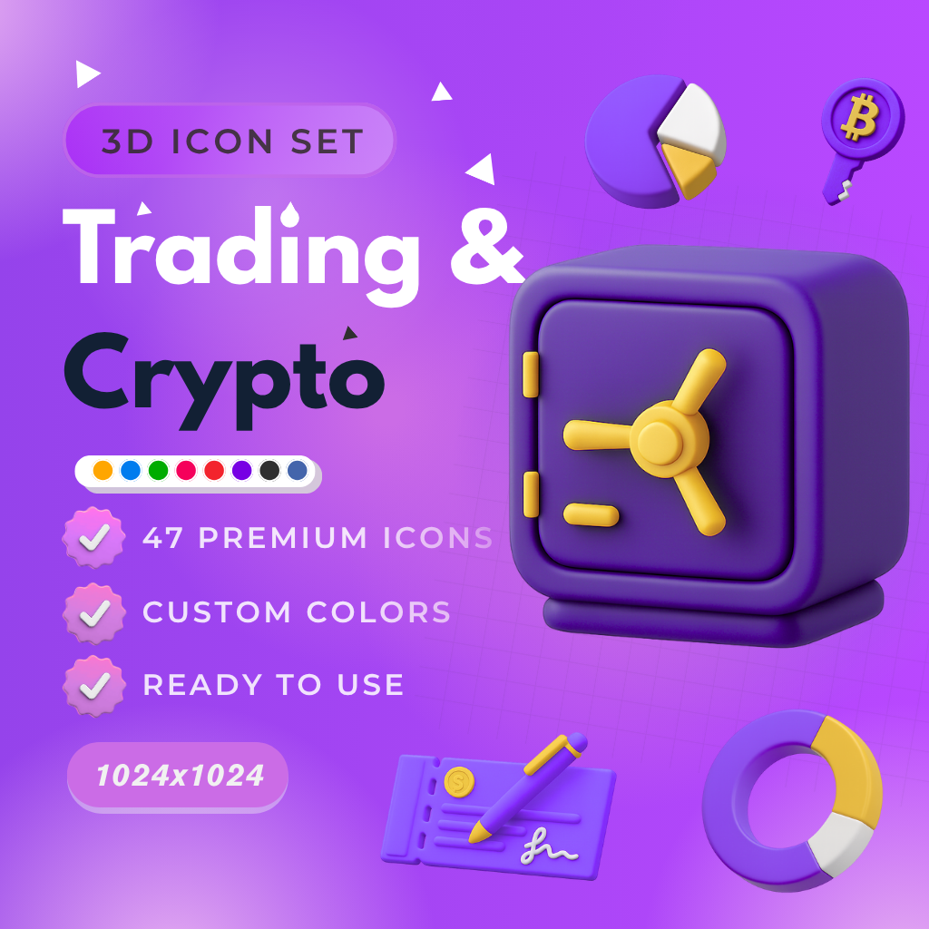 Customizable 3D Crypto and Trading Icons